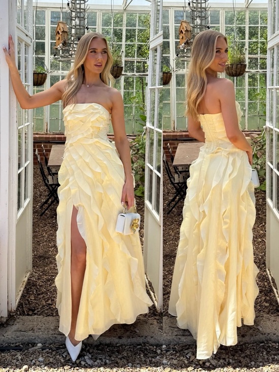 Aje Dresses & Skirts - Aje Allaire Strapless Ruffled Shirred Faille Gown Butter Yellow NEW with tag